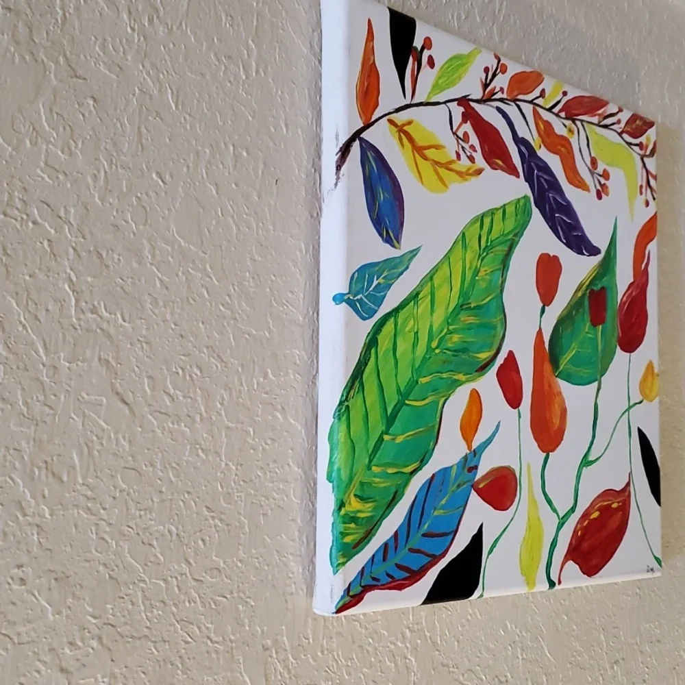 Original Unique Folk Art Floral Fauna Acrylic Painting Handmade‎ Art Home Decor